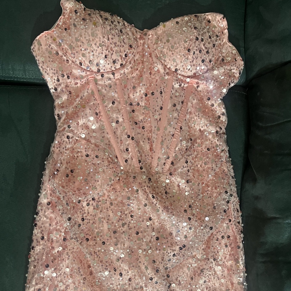 Pink Sequin Strapless Dress